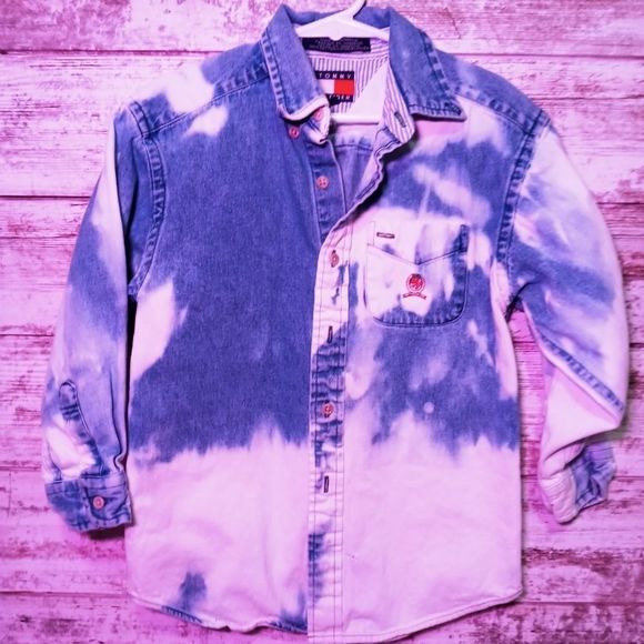 Tommy Hilfiger custom bleach dipped Jean button up little boy 5T - Picture 1 of 5